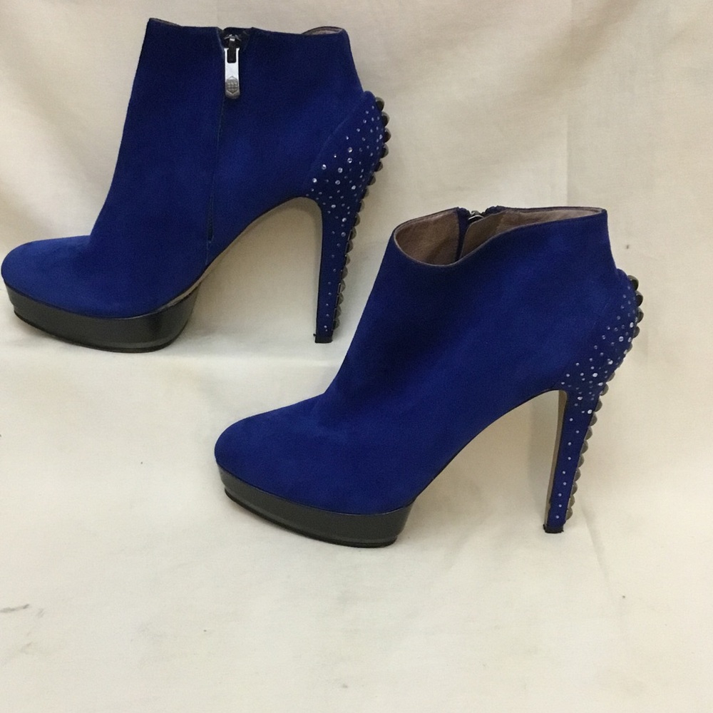 Vince Camuto Cobalt Blue Suede Platform Ankle Booties with Studded Heel